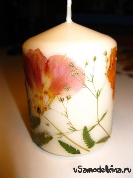Декорация на свече из цветов-сухоцветов