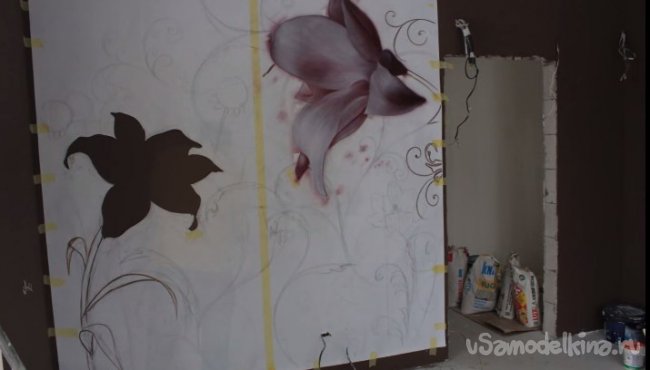 рисунок, раскраска, цветы, стена