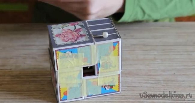 Самодельная декоративная шкатулка из спичечных коробков