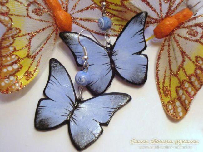 Серьги из полимерной глины «Тропические бабочки»
