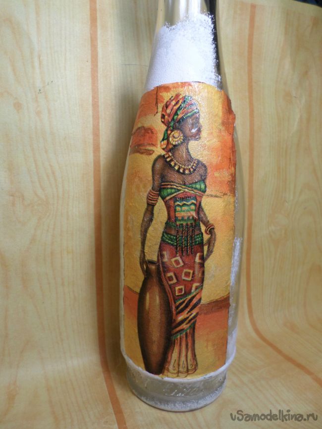 Декор бутылки в африканском стиле