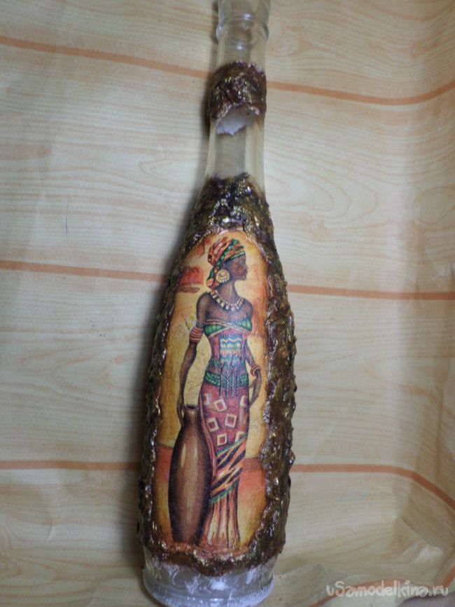Декор бутылки в африканском стиле