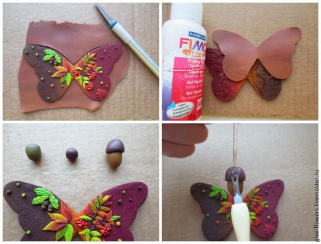 Кулон «Осенняя бабочка» из полимерной глины