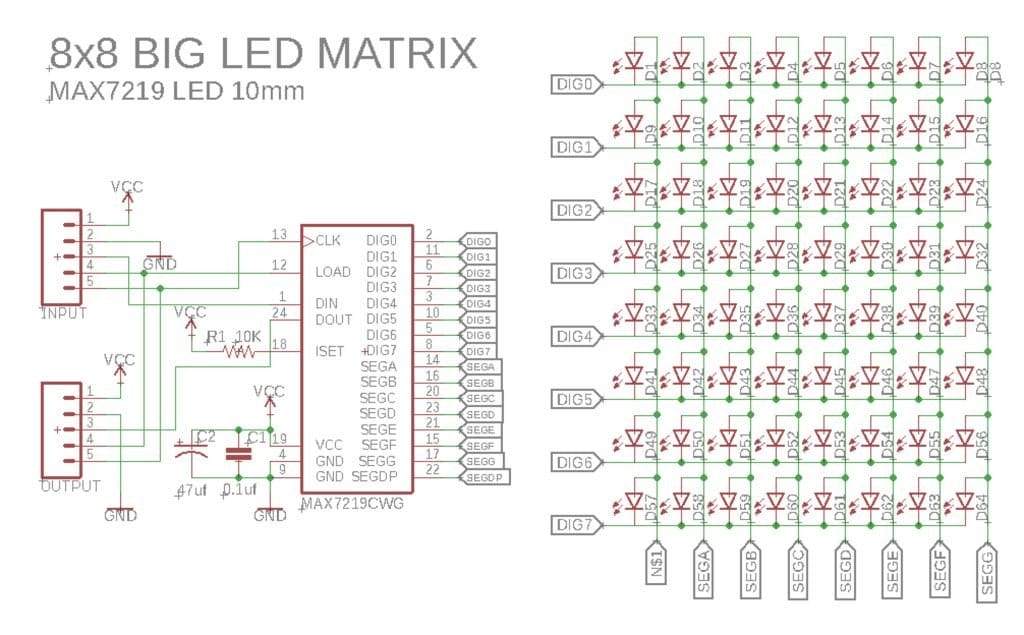 Самодельная светодиодная матрица 8х8 пикселей, 100х100 мм