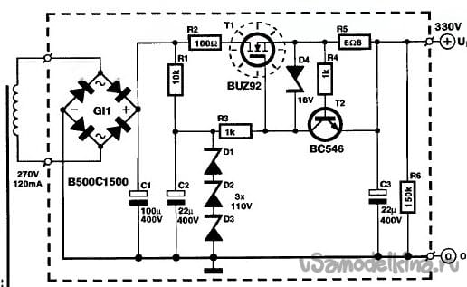 Высоковольтный стабилизатор напряжения схема