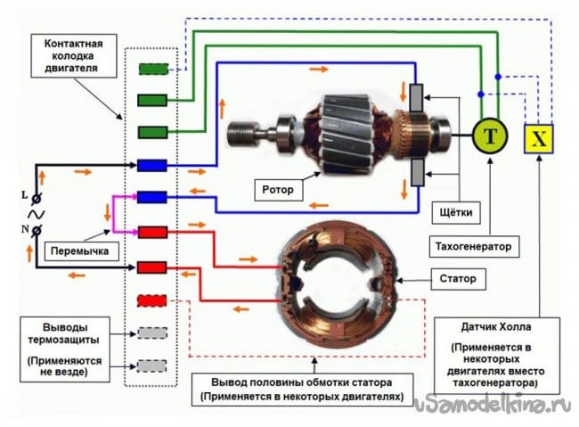 Схема подключения коллекторного электродвигателя