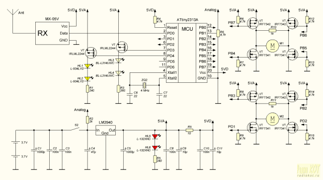 Mx1608rx2 машинка радиоуправляемая схема