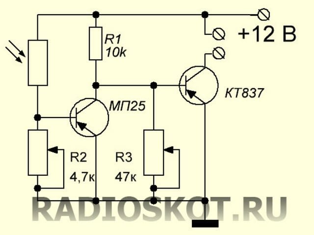 Схема фотореле на транзисторе