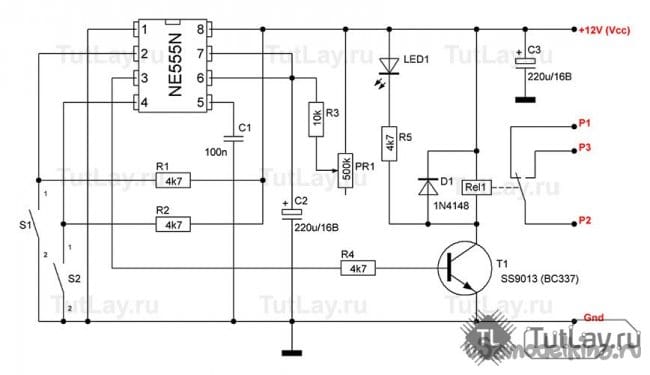 Схема реле задержки