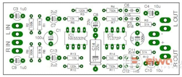 Фонокорректор на ne5532 схема плата