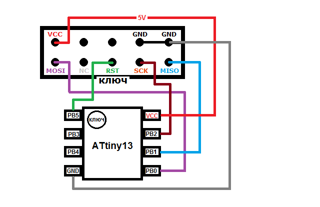 Attiny45 схема включения